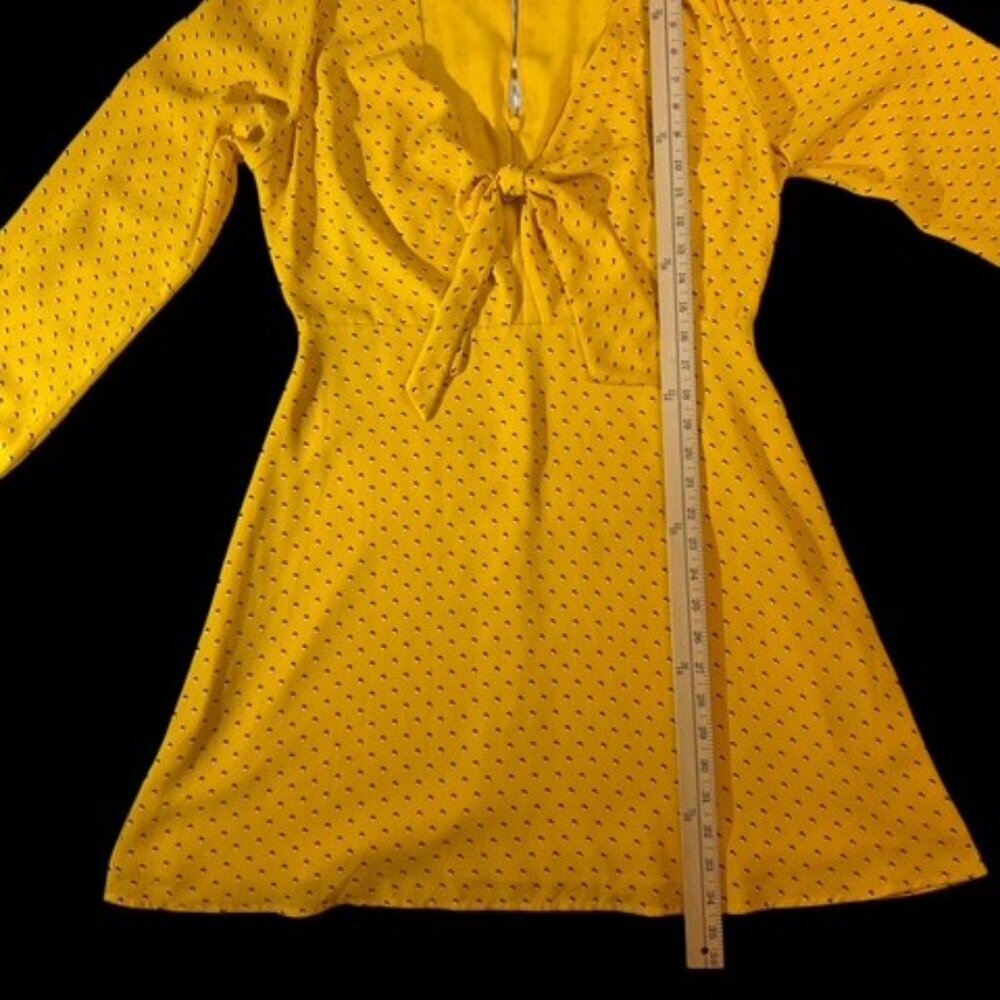 Gianni Bini Mustard Long Sleeve Bow Tie Mini Dress | Size Large | EUC - Picture 6 of 8